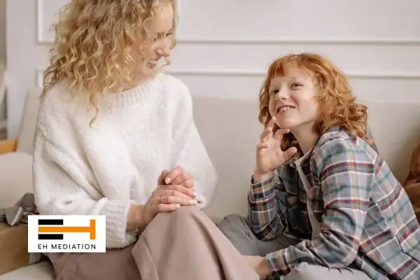Happy mother and child after sorting child arrangements mediation Birtley